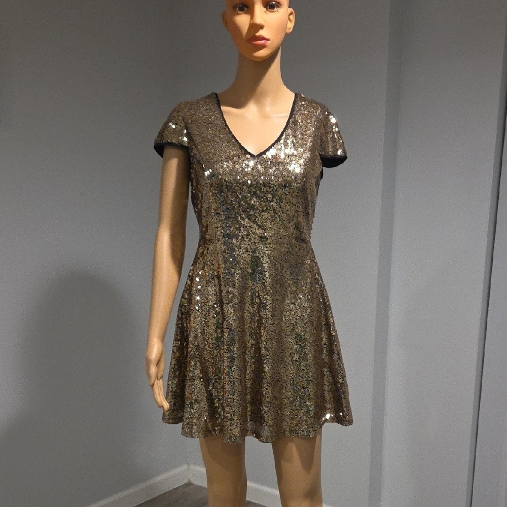 Lulu's Gold Sequin Cocktail Mini Dress